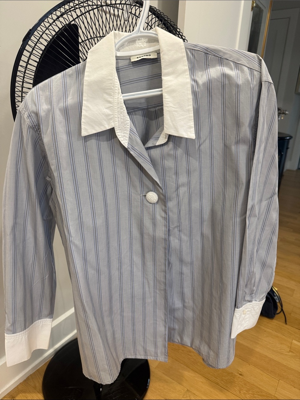 SANDRO Striped Button-Front blouse with Contrast Collar - Blue/White